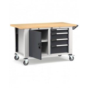 Banco professionale con ruote, 4 cassetti, porta e ripiano regolabile, 150 cm, grigio e antracite