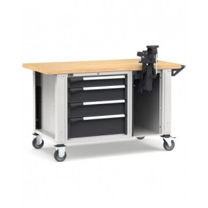Banco professionale con ruote, 4 cassetti e morsa, 150 cm, grigio e antracite