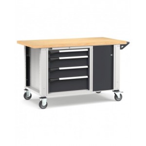 Banco professionale con ruote, 4 cassetti e morsa, 150 cm, grigio e antracite