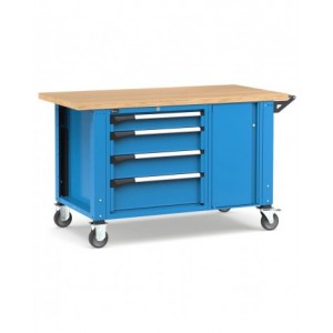 Banco professionale con ruote, 4 cassetti e morsa, 150 cm, blu e antracite