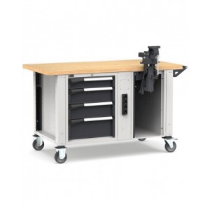 Banco professionale con ruote, 4 cassetti, morsa e allacciamenti, 150 cm, grigio e antracite