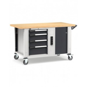 Banco professionale con ruote, 4 cassetti, morsa e allacciamenti, 150 cm, grigio e antracite