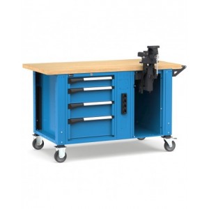 Banco professionale con ruote, 4 cassetti, morsa e allacciamenti, 150 cm, blu e antracite