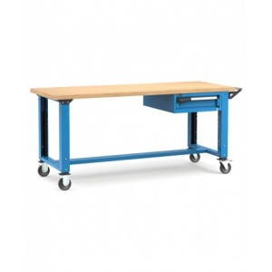 Banco professionale con ruote e 1 cassetto, 200 cm, blu e antracite