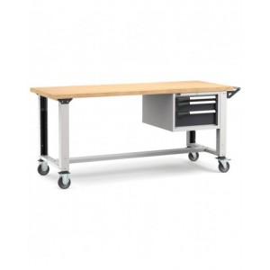 Banco professionale con ruote e 3 cassetti, 200 cm, grigio e antracite