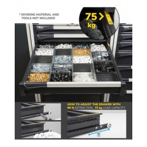 Banco professionale con ruote e 4 cassetti, 200 cm, blu e antracite