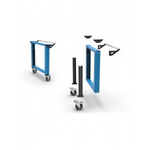 Banco professionale con ruote, piano inferiore, 4 cassetti, 200 cm, blu e antracite