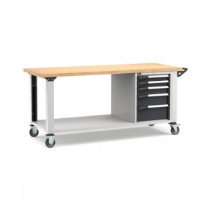 Banco professionale con ruote e 5 cassetti, 200 cm, grigio e antracite