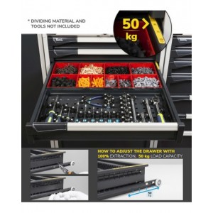 Banco professionale con ruote e 5 cassetti, 200 cm, grigio e antracite