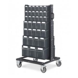 Carrello con cassettiere trasparenti, 70 contenitori grigio antracite