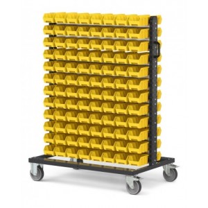 Carrello con 192 contenitori a bocca di lupo Picking Box Air giallo zinco