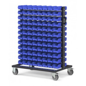 Carrello con 192 contenitori a bocca di lupo Picking Box Air blu cielo