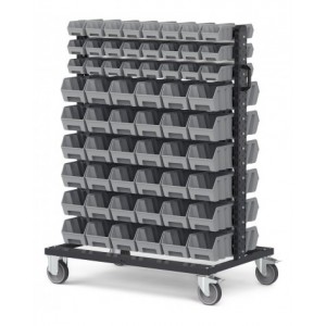 Carrello porta minuteria con 120 contenitori a bocca di lupo Picking Box Air grigio tele 1