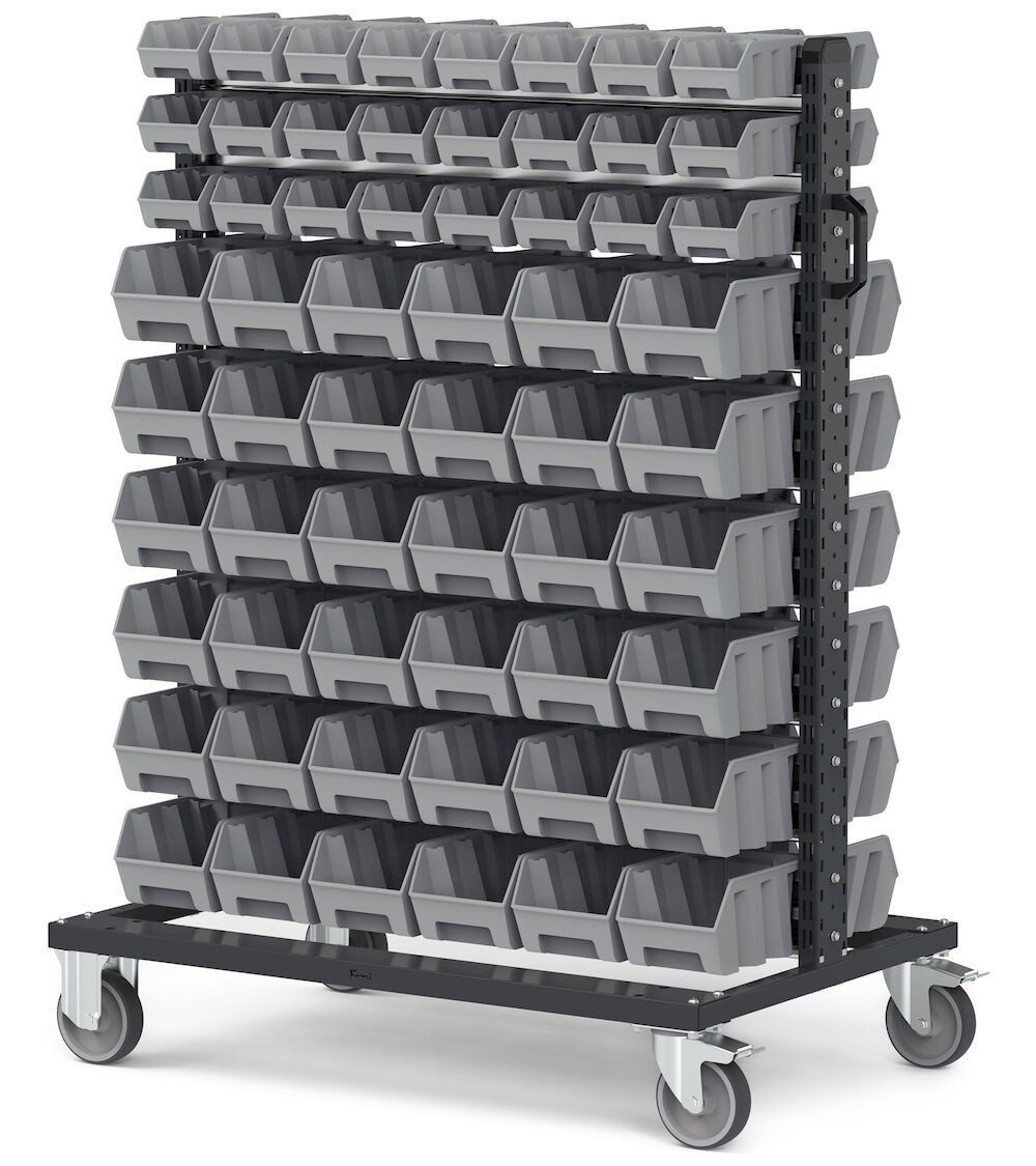 Carrello porta minuteria con 120 contenitori a bocca di lupo Picking Box Air grigio tele 1