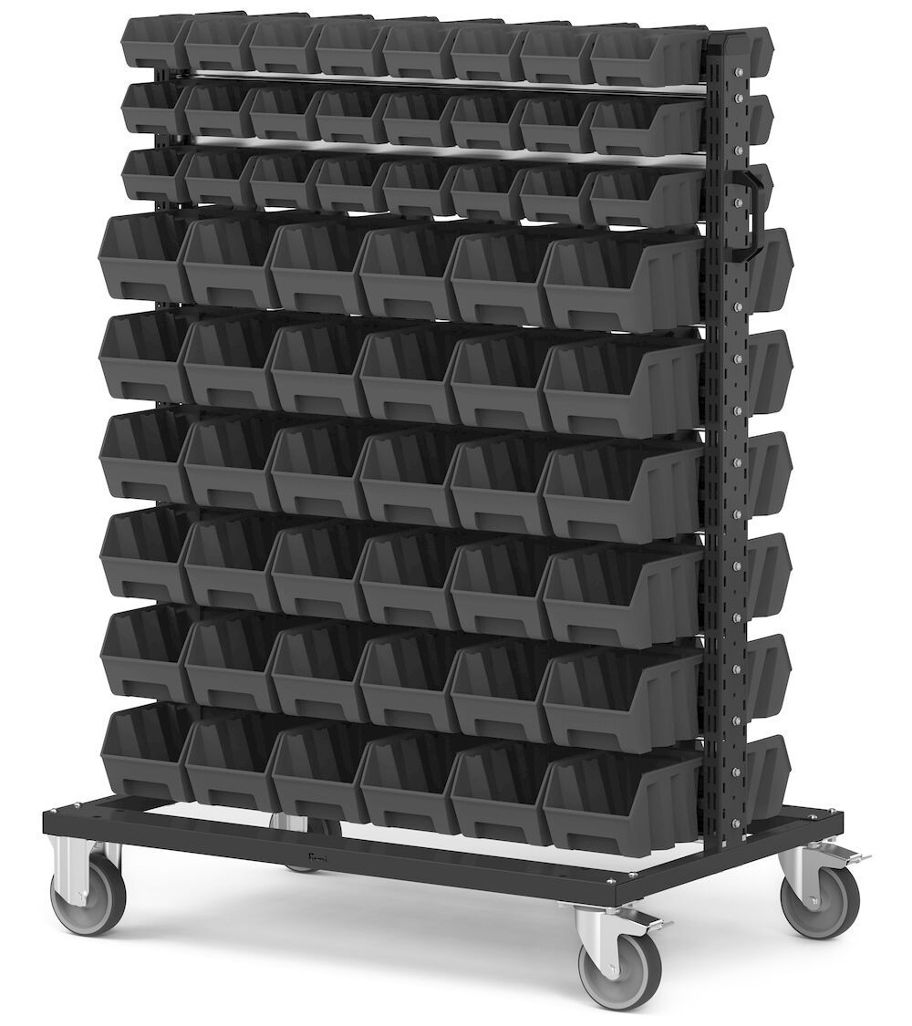 Carrello con 120 contenitori a bocca di lupo Picking Box Air grigio antracite
