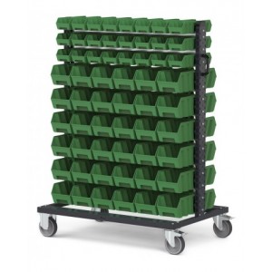 Carrello con 120 contenitori a bocca di lupo Picking Box Air verde traffico