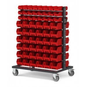 Carrello con 120 contenitori a bocca di lupo Picking Box Air rosso traffico