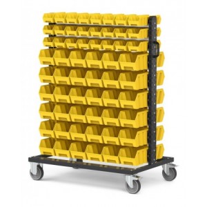 Carrello con 120 contenitori a bocca di lupo Picking Box Air giallo zinco