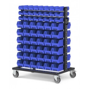 Carrello con 120 contenitori a bocca di lupo Picking Box Air Blu cielo