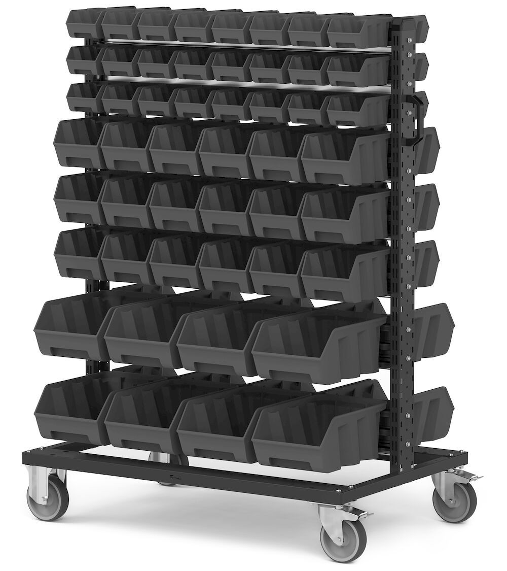 Carrello con 100 contenitori a bocca di lupo Picking Box Air grigio antracite