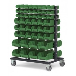 Carrello con 100 contenitori a bocca di lupo Picking Box Air verde traffico