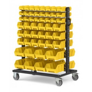 Carrello con 100 contenitori a bocca di lupo Picking Box Air giallo zinco