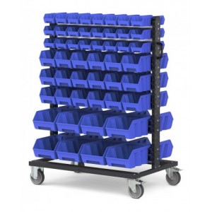 Carrello con 100 contenitori a bocca di lupo Picking Box Air blu cielo