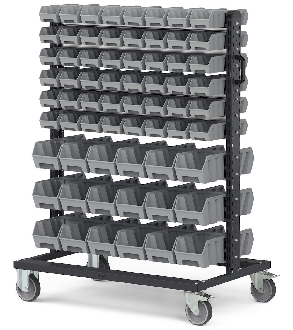 Carrello porta minuteria con 132 contenitori a bocca di lupo Picking Box Air grigio tele 1