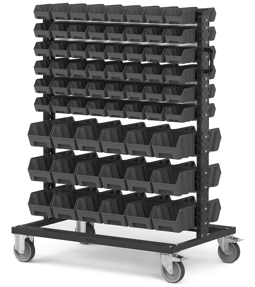 Carrello con 132 contenitori a bocca di lupo Picking Box Air grigio antracite