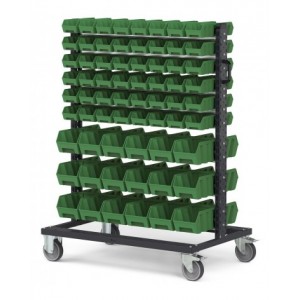 Carrello con 132 contenitori a bocca di lupo Picking Box Air verde traffico