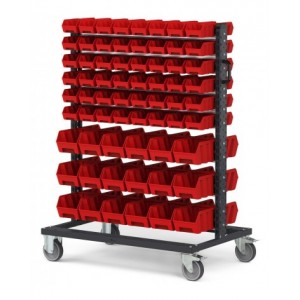 Carrello con 132 contenitori a bocca di lupo Picking Box Air rosso traffico