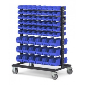 Carrello con 132 contenitori a bocca di lupo Picking Box Air blu cielo