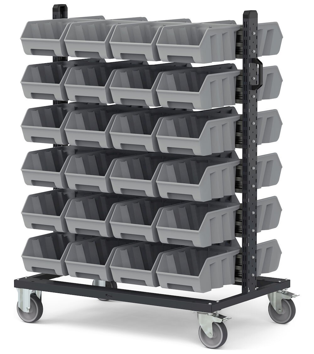 Carrello porta minuteria con 48 contenitori a bocca di lupo Picking Box Air grigio tele 1