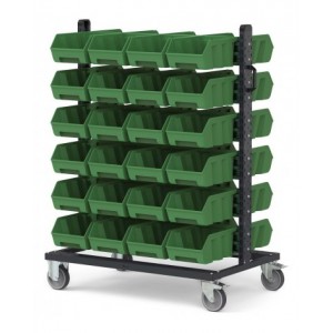 Carrello con 48 contenitori a bocca di lupo Picking Box Air verde traffico