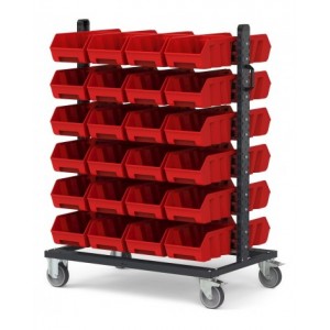 Carrello con 48 contenitori a bocca di lupo Picking Box Air rosso traffico