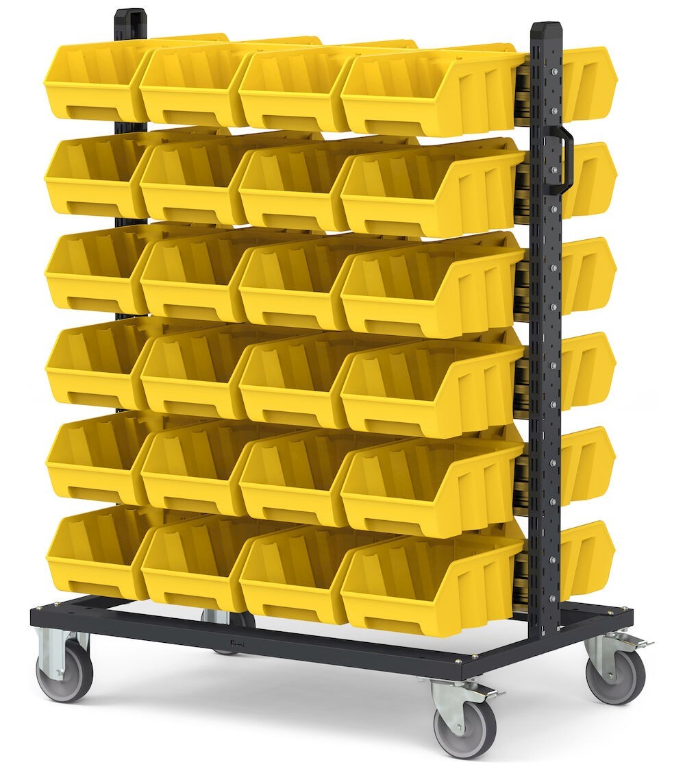 Carrello con 48 contenitori a bocca di lupo Picking Box Air giallo zinco