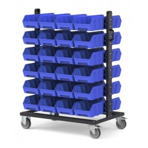 Carrello con 48 contenitori a bocca di lupo Picking Box Air blu cielo