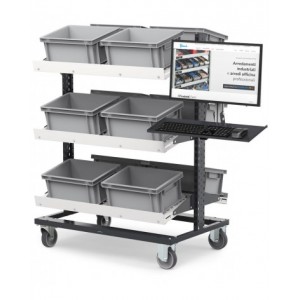Carrello picking con braccio estensibile porta monitor e tastiera