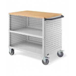 Carrello Clever Large con piano in legno, piano in acciaio aggiuntivo, pannelli forati e pannello forato posteriore CLEVER1015