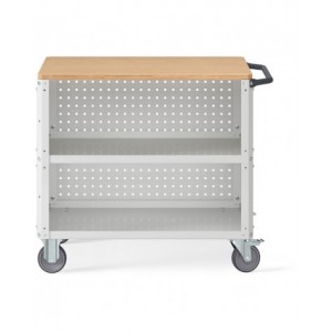 Carrello Clever Large con piano in legno, piano in acciaio aggiuntivo, pannelli forati e pannello forato posteriore CLEVER1015