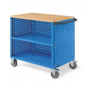 Carrello Clever Large con piano in legno, piano in acciaio aggiuntivo, pannelli forati e pannello forato posteriore CLEVER1016