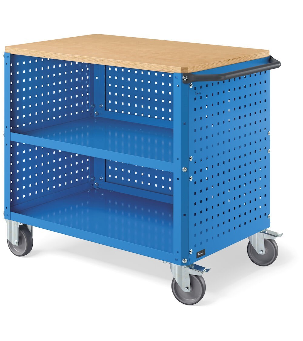 Carrello Clever Large con piano in legno, piano in acciaio aggiuntivo, pannelli forati e pannello forato posteriore CLEVER1016