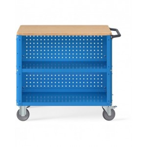 Carrello Clever Large con piano in legno, piano in acciaio aggiuntivo, pannelli forati e pannello forato posteriore CLEVER1016
