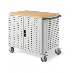 Carrello Clever Large con piano in legno, piano aggiuntivo, pannelli forati e porte   CLEVER1017