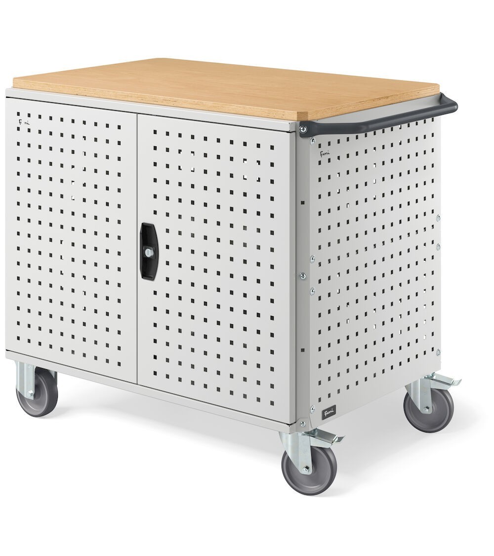 Carrello Clever Large con piano in legno, piano aggiuntivo, pannelli forati e porte   CLEVER1017