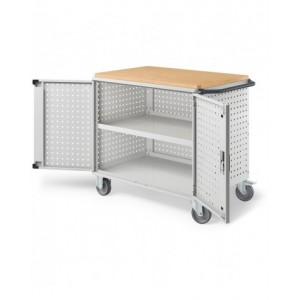 Carrello Clever Large con piano in legno, piano aggiuntivo, pannelli forati e porte   CLEVER1017