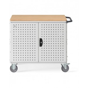Carrello Clever Large con piano in legno, piano aggiuntivo, pannelli forati e porte   CLEVER1017