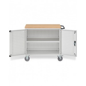 Carrello Clever Large con piano in legno, piano aggiuntivo, pannelli forati e porte   CLEVER1017