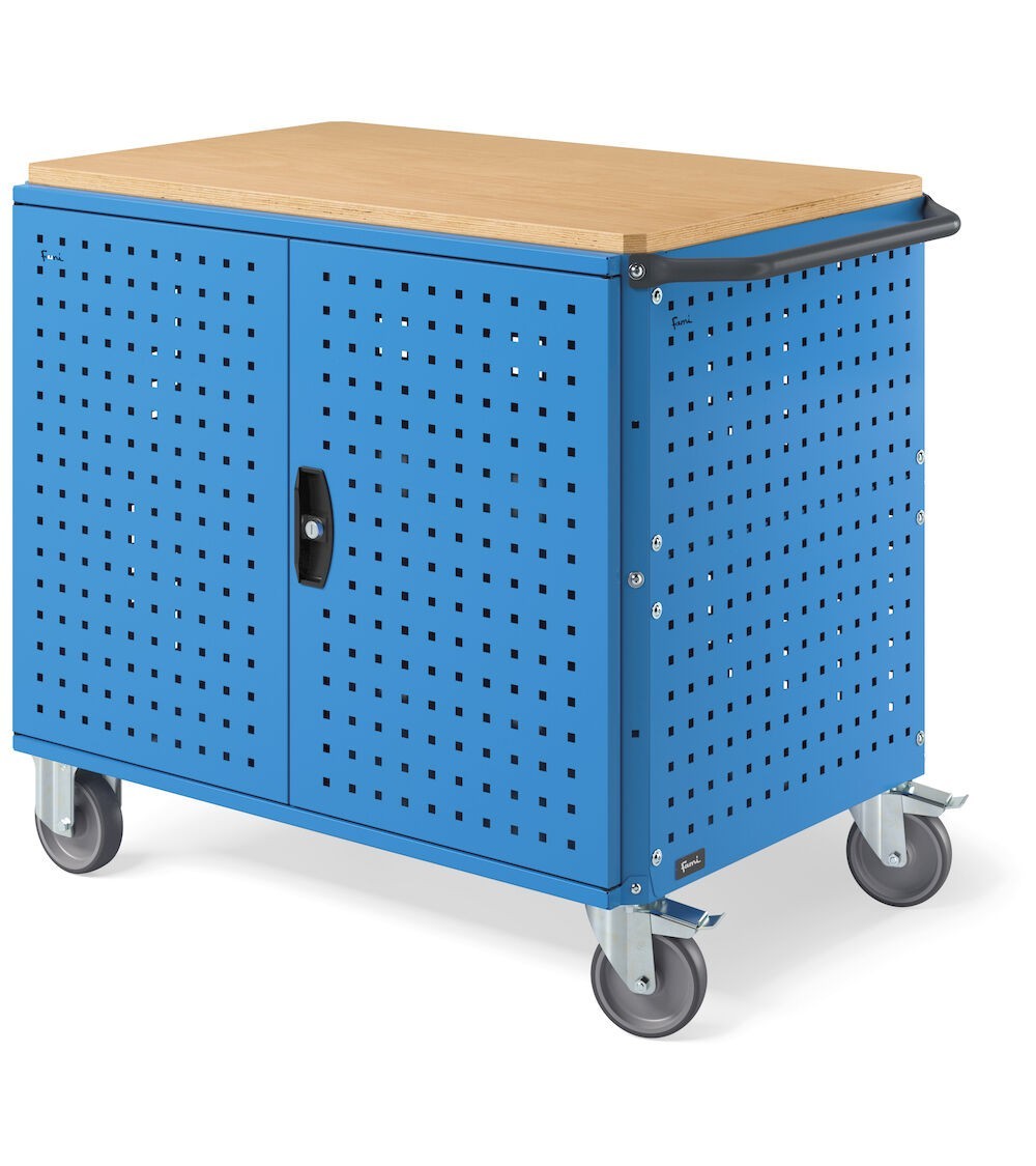 Carrello Clever Large con piano in legno, piano aggiuntivo, pannelli forati e porte CLEVER1018