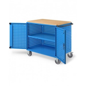 Carrello Clever Large con piano in legno, piano aggiuntivo, pannelli forati e porte CLEVER1018